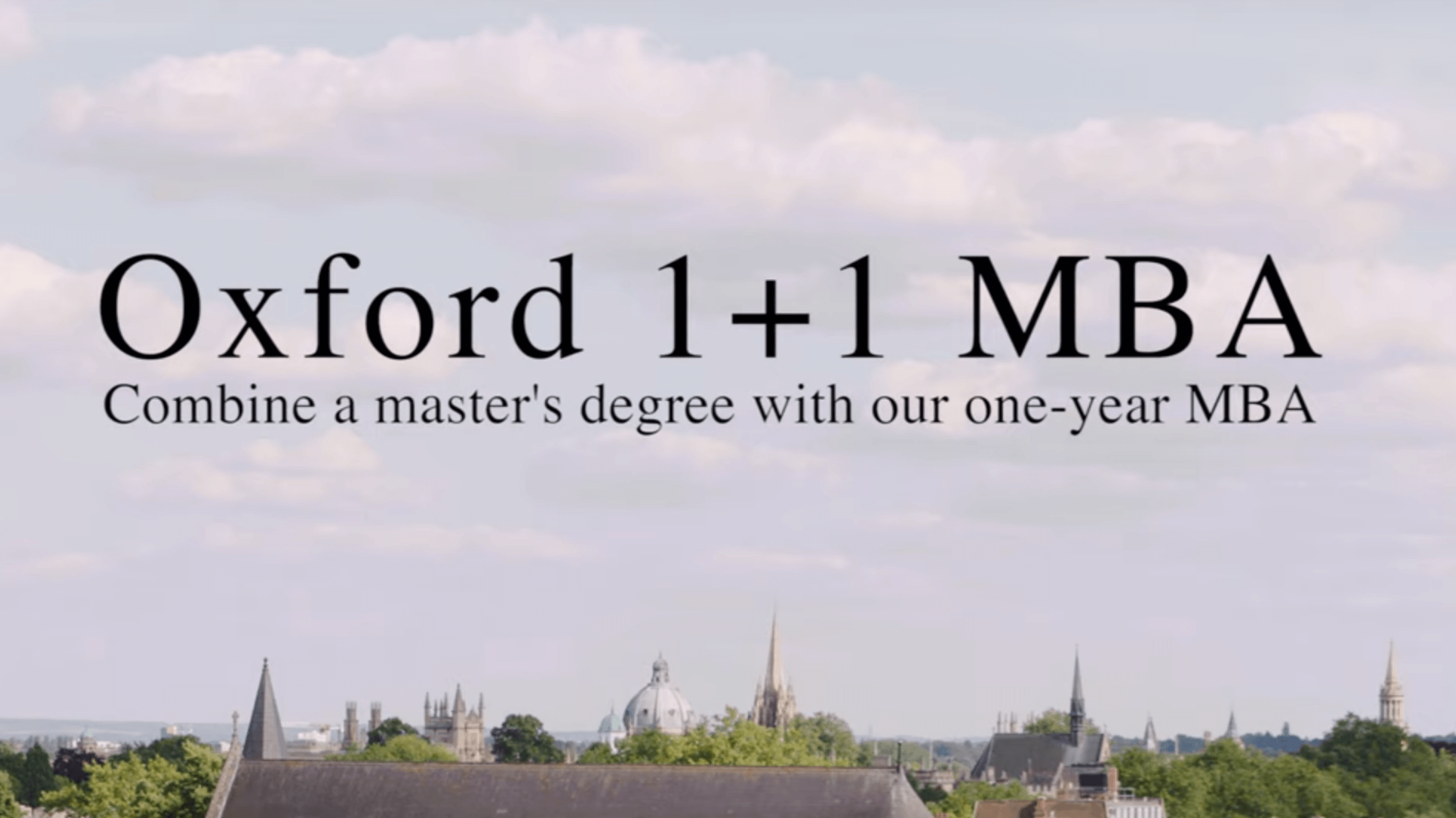 1+1 MBA programme title over Oxford skyline