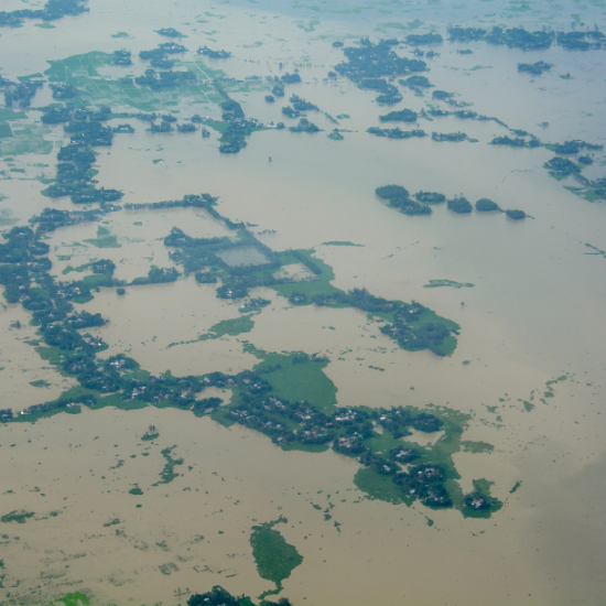Widespread flooding of a plain in Bangladesh