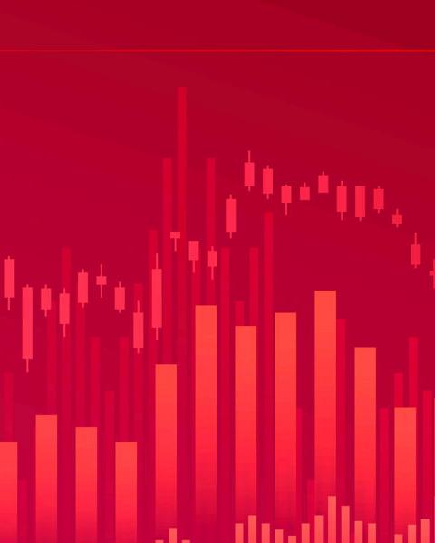 A red background with a graph chart of the stock market 