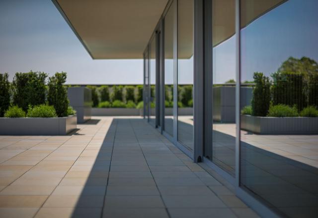 Rooftop patio at Saïd Business School set up for a drinks reception