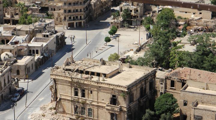 aerial image of war-torn Aleppo in Syria